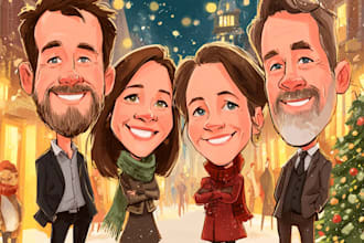 make christmas cartoon caricatures  for you