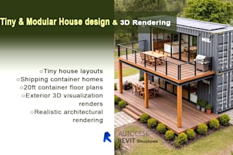 model revit tiny house, modular house, shipping container for 3d visualization