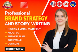 write a brand mission and vision statement, about us, brand story and our values