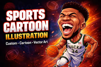 draw a custom sports cartoon illustration or cartoon sports logo