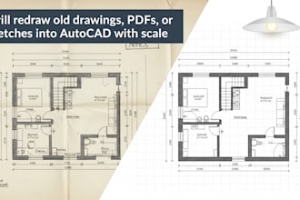 redraw old drawings, pdfs, or sketches into autocad with scale