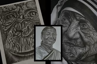 make hyper realism charcoal commission on a4