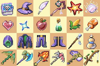 pixel art items, icons for your game