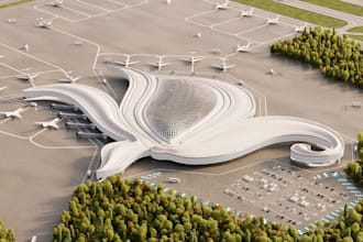 remodel airport terminal complex,parking lot, transport hub, cgi aviation render
