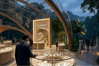 redesign luxury jewelry store,jungle themed design,glass ceiling structure,revit