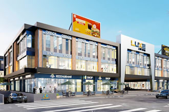 build architectural commercial complex,reconstruct  facade design, cgi rendering