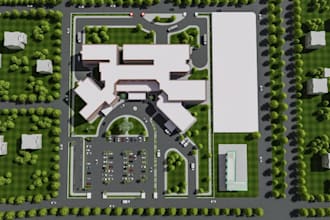 revamp cgi hospital master plan, modern healthcare facility, landscape rendering