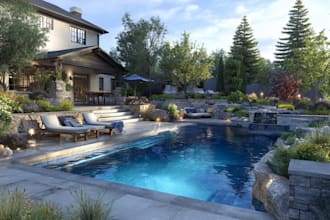 create backyard landscape design rendering