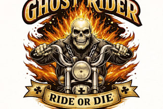 design high quality skull ghost rider vintage logo with t shirt design