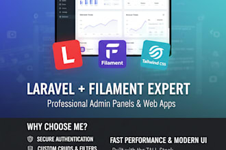develop a custom laravel web system with a powerful filament admin dashboard