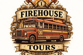 design high quality firefighter bus vintage logo with t shirt design