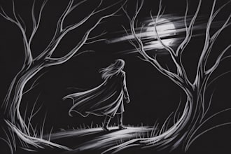 draw unique dark illustration with white charcoal pencil