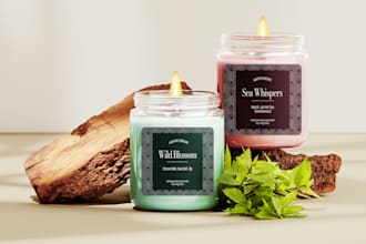 design candle jar and glass label for scented candles