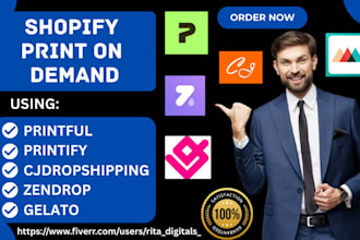 setup shopify print on demand printful printify cjdropshipping zendrop gelato