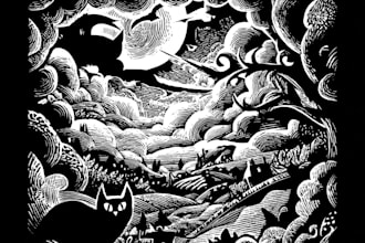 design detailed dark art with woodcut or linocut style