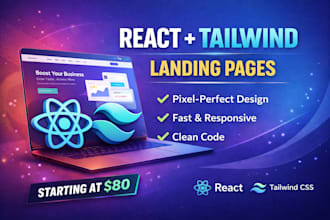 create  react ,tailwind css landing page