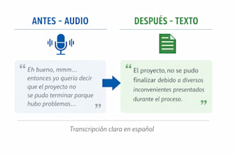 transcribo tus audios a texto claro y bien escrito en español