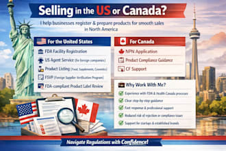 handle fda registration, US agent, product listing, labels, fsvp, npn and cf