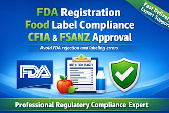 handle fda registration, food labeling compliance, cfia and fsanz approvals