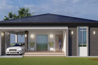 design architectural floor plants and house facade