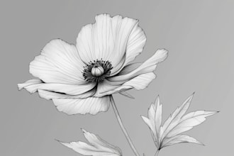 create plant, flowers line art vector