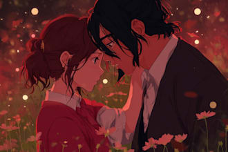 draw you anime couple art portrait