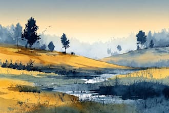 draw a watercolor landscape illustration