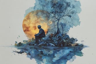 make surreal watercolor painting for music album cover art