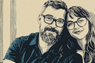 draw a custom portrait in linocut style