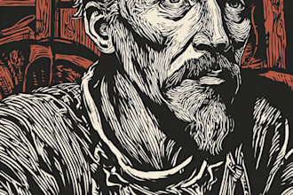 design custom linocut or woodcut style illustration