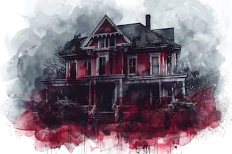 draw halloween house illustration