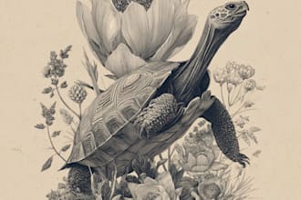 draw an animal and botanical illustration