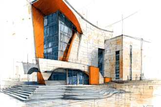 do hand drawn sketch and line art architectural illustrations