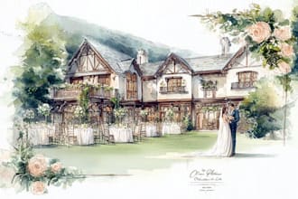 handraw wedding invitation venue watercolor illustration
