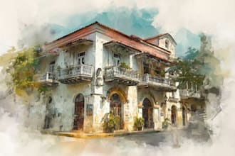 make a house and building photo into watercolor art