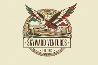 create vintage aviation and retro aircraft logo illustration