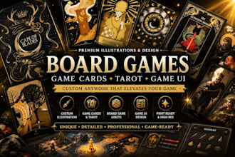 draw illustrations and graphic design for board game, game cards, tarot, game ui