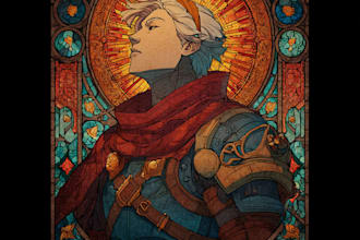 draw amazing fantasy stained glass art for your character