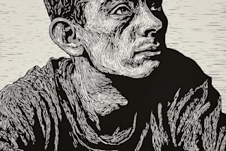 draw a custom digital art portrait in linocut style