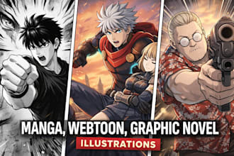 draw manga comic, webtoon and graphic novel illustrations