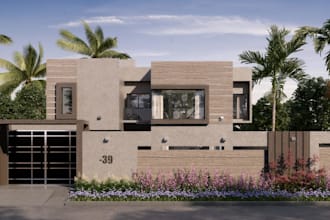 do realistic 3d exterior rendering for house and building