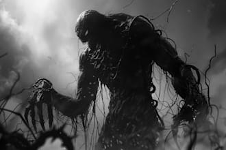 create terrifying horror character art with dark atmosphere