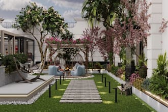 modular 3d exterior garden, design floor plan, interior layout,realistic render