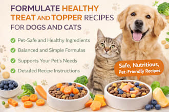 formulate healthy treat and topper recipes for dogs and cats