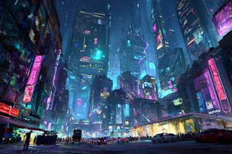 do cyberpunk scifi futuristic city no ai use