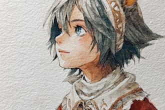 make a digital watercolor ffxiv, oc, furry character art for you