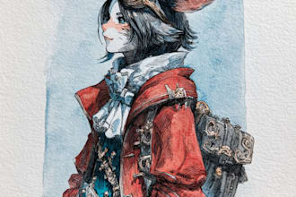 make a digital watercolor ffxiv character art or furry