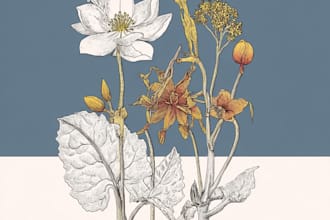 draw botanical illustrations of flowers, plants