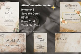 design elegant wedding invitations, welcome signs, and custom cards