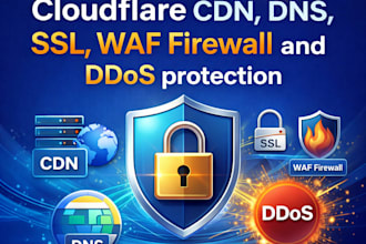 setup cloudflare CDN, dns, SSL, waf, firewall and ddos protection